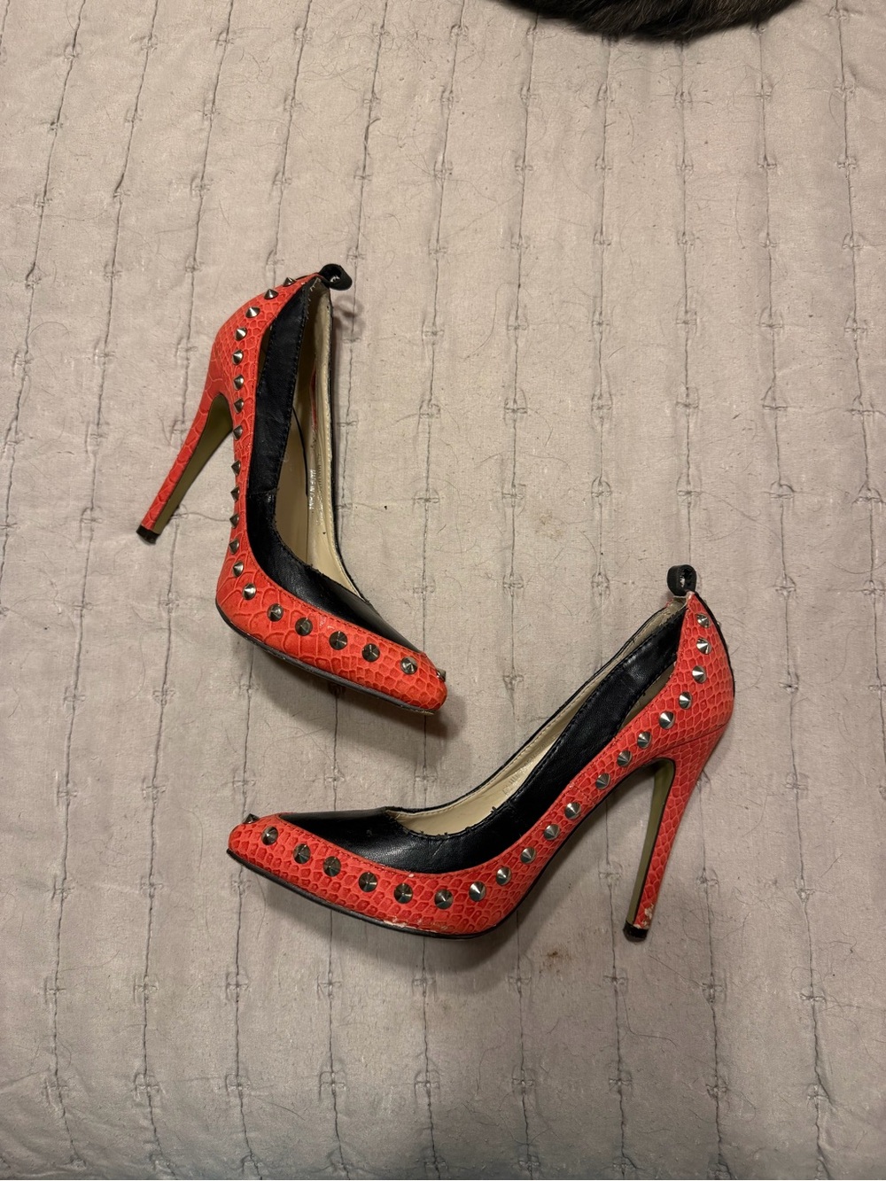 Liliana Red Studded Pointed Toe Stiletto Pumps